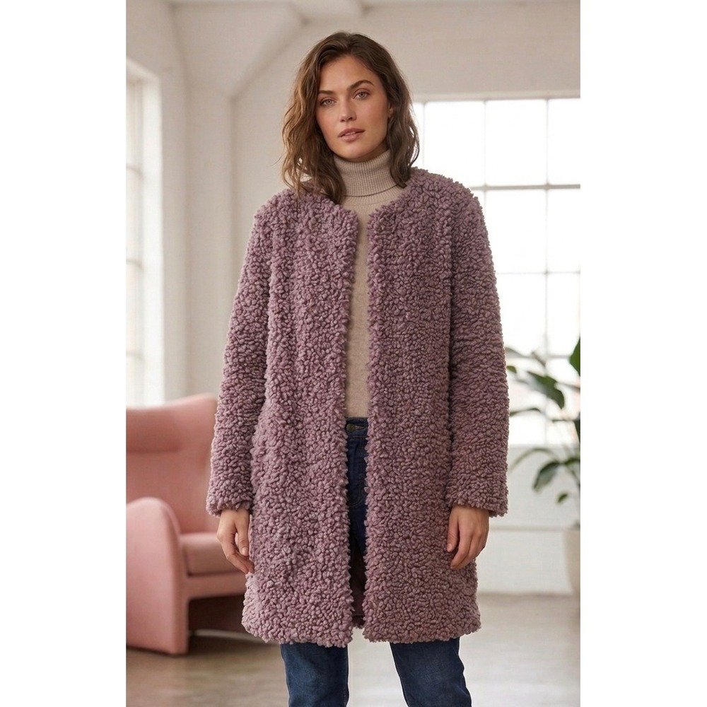 Sundance Unbound Boucle Beauty Mauve Purple Curly Coat XS Hidden Snap Closure